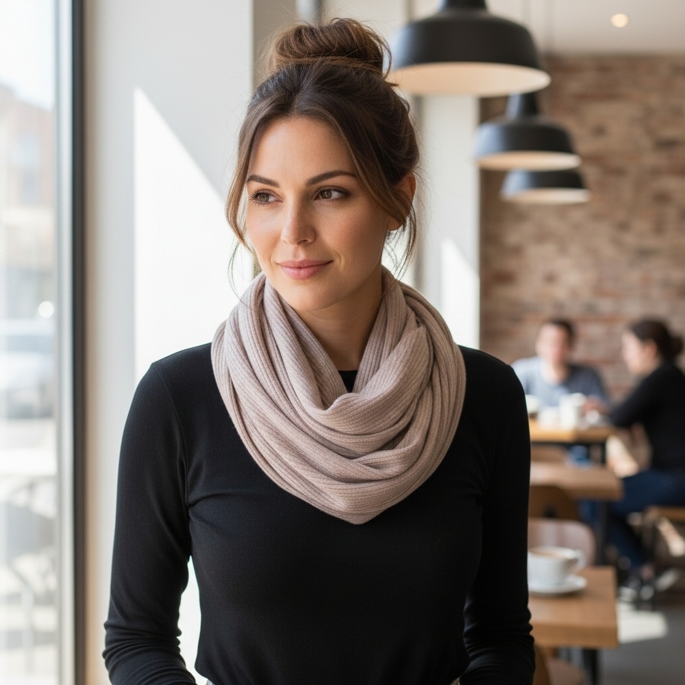 Heathered Taupe Ribknit Infinity Scarf
